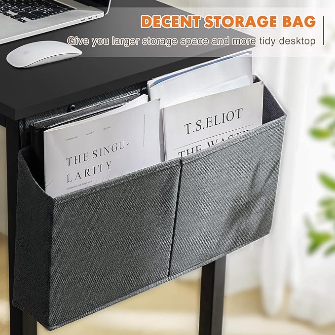 Computer Desk Home Office Desk 47 Inch Writing Desks Small Space Desk Study Table Modern Simple Style Work Table Student Desk PC Table with Storage Bag Headphone Hook Metal Frame for Home, Bedroom
