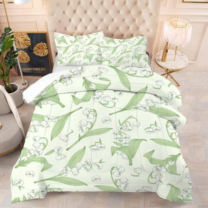 kxry Green Flower Comforter Sets Bedding Sets King Size Comforter Set for Girls Women Kids 1 Comforter + 2 Pillow Case