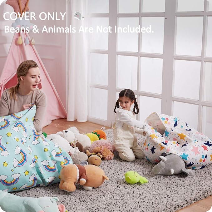 Nobildonna Stuffed Animal Storage Bean Bag Chair Cover Only for Kids Girls Toddler, Large Beanbag Chair without Filling for Organizing Children Soft Plush Toys