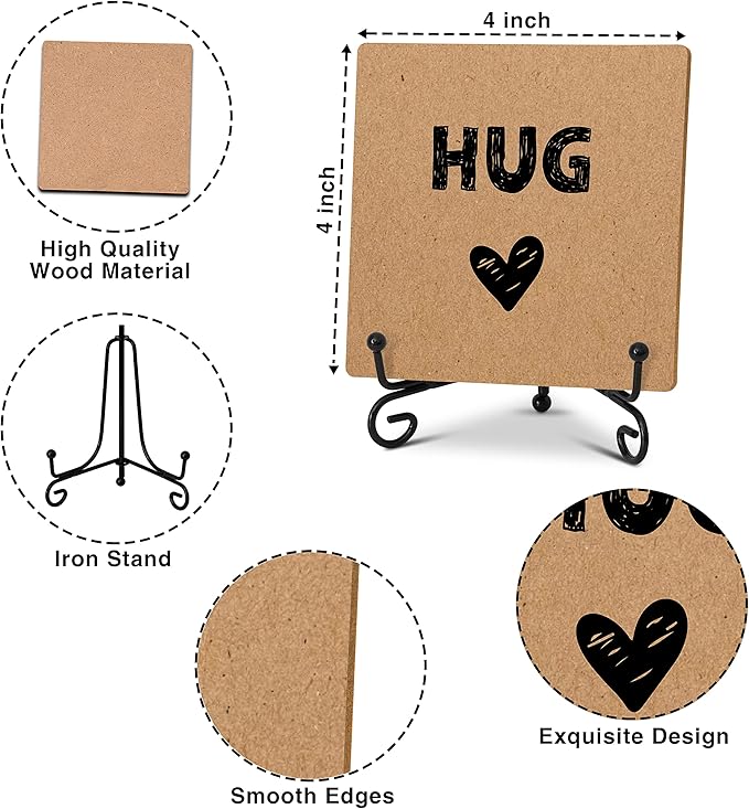 Hug - Home Office Desk Decor Wood Plaque with Stand, Love You Gifts, Thinking of You Gifts for Women Friends Girlfriend Boyfriend Mom Sisters - A03