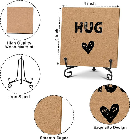 Hug - Home Office Desk Decor Wood Plaque with Stand, Love You Gifts, Thinking of You Gifts for Women Friends Girlfriend Boyfriend Mom Sisters - A03