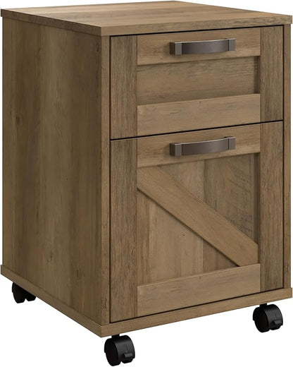 Bush Furniture Knoxville 2 Drawer Mobile File Cabinet, Rolling Document Storage for Home Office, Reclaimed Pine