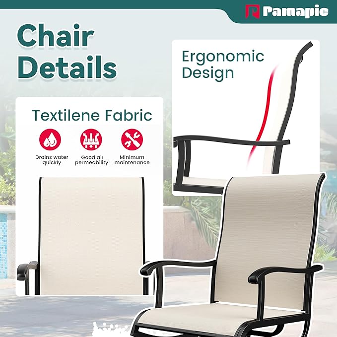 Pamapic 7 Pieces Patio Dining Set, Outdoor Dining Set for Garden Backyard Poolside Deck,Outdoor Table and Chairs Set with 4 Textilene Swivel Chairs ＆ 2 Regular Chairs,Beige