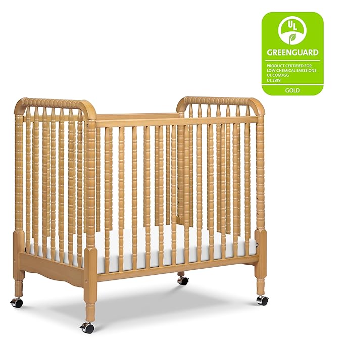 DaVinci Jenny Lind 3-in-1 Convertible Mini Crib in Honey, Removable Wheels, Greenguard Gold Certified