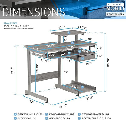 NicBex Laik-DW-00053-DX Desks, 37.75" W x 22" D x 35.25" H, Gray