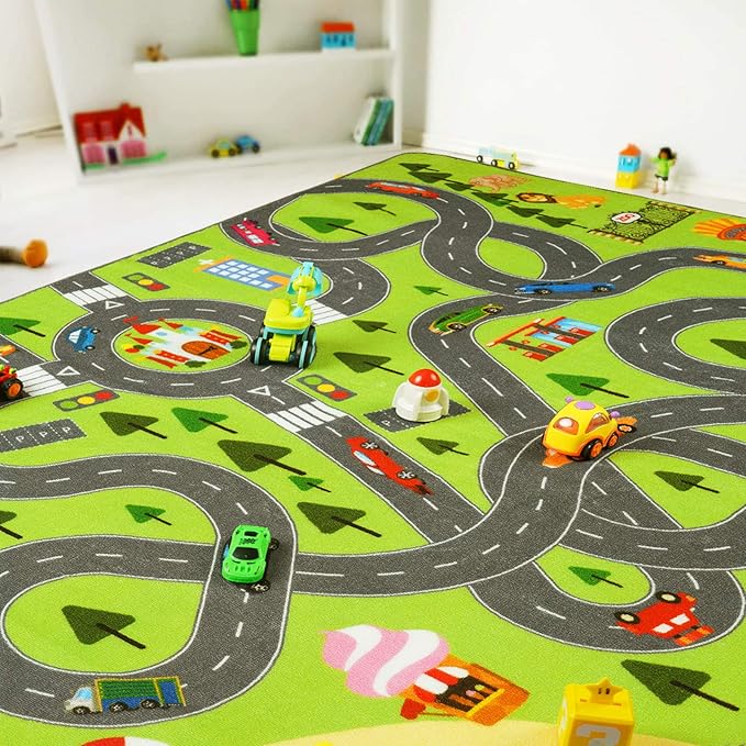HOMORE Kids Play Mat Rug, Fun and Educational City Play Rug for Hot Wheels Track Racing and Toys, Kids Carpet Playmat Area Rug for Children Bedroom Play Room Nursery, 4x6 Feet
