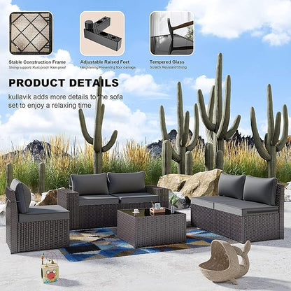 Kullavik 12PCS Outdoor Patio Furniture Set PE Wicker Rattan Sectional Sofa Patio Conversation Sets,Grey
