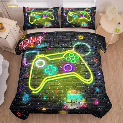 NINENINE Full Size Bedding Sets for Boys,5PCS Gaming Bedding Sets,Full Size Comforter Size for Boys,Boys Bedding Full Size(1Comforter, 1Flat Sheet, 1Fitted Sheet, 2Pillowcases)