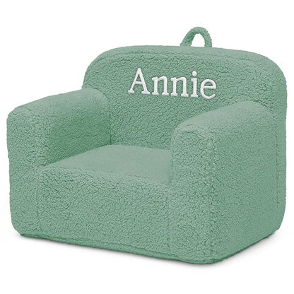 Delta Children Personalized Sherpa Cozee Chair - Customize with Name – Foam Kids Chair for Ages 18 Months and Up, Sage