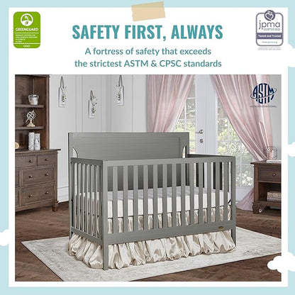 Cape Cod 5-in-1 Convertible Crib in Storm Grey, Greenguard Gold Certified, 55x30x44.5 Inch (Pack of 1)