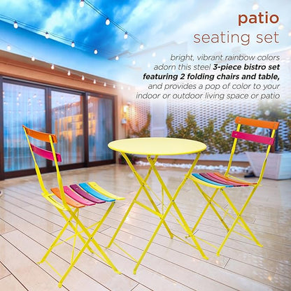 Alpine Corporation MSY114A Rainbow Metal Bistro Set w Two, Table: 24" L x 24" W x 28" H Chair: 16" L 18" W x 32" H