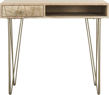 Safavieh Home Office Marigold Modern Natural and Brass 1-drawer Hairpin Leg Desk