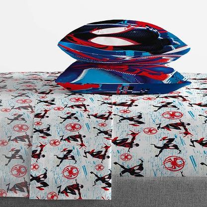 Marvel Spiderman Across The Spider-Verse Glitch 7 Piece Full Size Bed Set - includes Comforter & Sheet Set Bedding - Super Soft Fade Resistant Microfiber (Official Product)