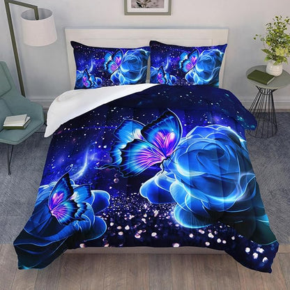 Galaxy Butterfly Comforter Set Twin Size for Girls Kids Adults Butterfly Rose Bedding Set Aesthetics Butterflies Quilt Bed Set with 1 Comforter and 2 Pillowcases