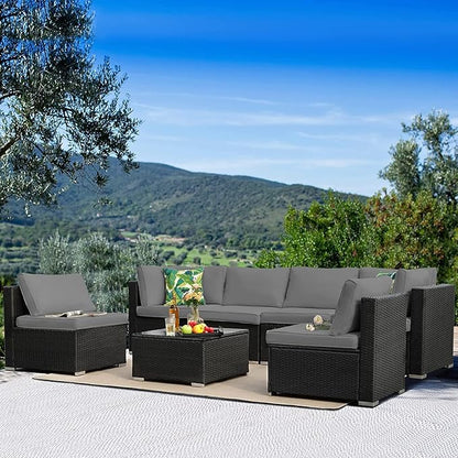 ClawsCover 14Pack Outdoor Patio Seat and Back Cushions Replacement Covers Fit for 7Pieces 6-Seater Wicker Rattan Sectional Couch Chair Furniture Set,Dark Grey-Include Cover Only (Large)