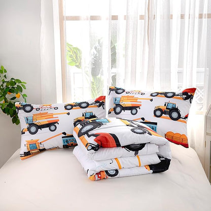 CVHOUSE Tractor Bedding Sets for Boys,Excavators Comforter Full,Boys Cartoon Truck Comforter Set,Trucks Tractors Cars Quilt Set with 1 Comforter and 2 Pillow Cases- 3 Piece