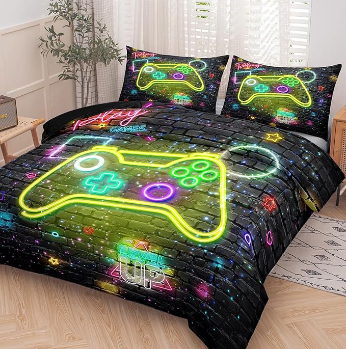 NINENINE Full Size Bedding Sets for Boys,5PCS Gaming Bedding Sets,Full Size Comforter Size for Boys,Boys Bedding Full Size(1Comforter, 1Flat Sheet, 1Fitted Sheet, 2Pillowcases)