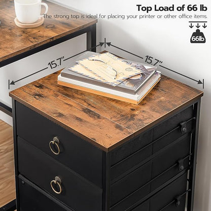 HOOBRO 3-Drawer Mobile File Cabinet, Vertical Filing Cabinet, Office Cabinet, Filing Cabinet for Home Office, Rolling Printer Stand, A4/Letter-Sized, Nonwovens Drawer, Rustic Brown and Black BFK30WJ01