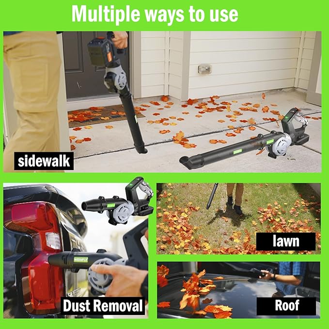 Cordless Leaf Blower, 2 x 21V 4.0Ah Battery and Charger, 3 Speed Mode, 160 MPH 180CFM Lightweight Battery Powered Leaf Blower for Lawn Care, Patio, Yard, Sidewalk,Snow Blowing