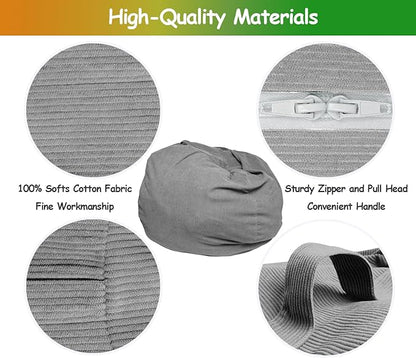 Premium Corduroy Stuffed Animal Storage Bean Bag Chair Cover (No Filler) for Organizing Plush Toys Or Textile Stuffable Bean Bag Sack for Adults Teens Children Lazy Chair Playroom Washable Cover