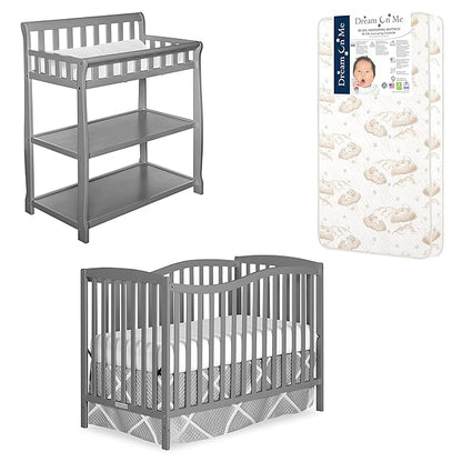 Nursery Essentials Bundle of Dream On Me Chelsea 5-in-1 Convertible Crib, Dream On Me Ashton Changing-table, with a Dream On Me Twilight 5” 88 Coil Inner Spring Crib and Toddler Mattress