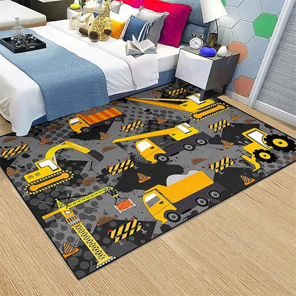 Construction Rugs for Boys Room Play Rug for Cars and Trucks Car Rug Play Mat Kids Rugs for Playroom Car Rug for Boys Room Construction Decor for Boys Room,Grey 2'5''×4'
