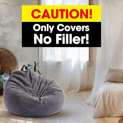 2 Pcs Bean Bag Cover Stuffed Animal Storage Bean Bag Chair Cover Soft Corduroy Stuffed Animal Bean Bag Storage for Kids Adults Indoor Bedroom Organizing Plush Toys(Dark Grey, 200L)