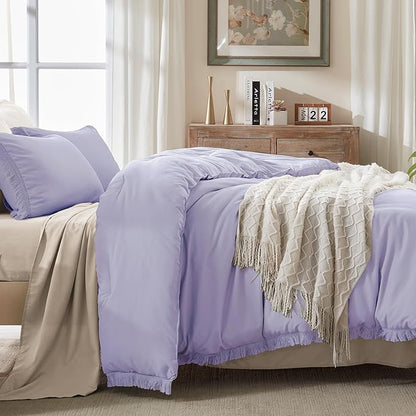 Andency Queen Comforter Set Lavender, Purple 3 Pieces Boho Tassel Lightweight Bedding Comforter Sets, Winter Soft Fluffy Fringe Bed Set (90x90In Comforter & 2 Pillowcases)