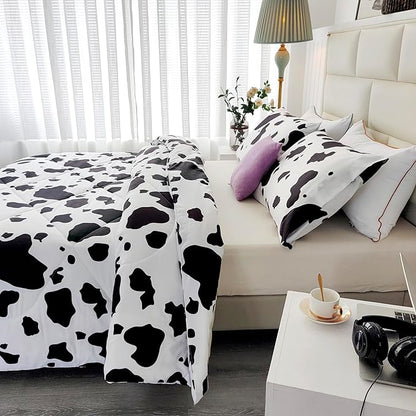 SDY 3 Pieces Milk Cow Print Stuff Bedding Comforter Set Full with 2 Pillowcases for Kids Teens Girls Women, Microfiber, Easy Wash, Light Breathable Cozy White Base Cute Milk Cow Pattern, Full Size…