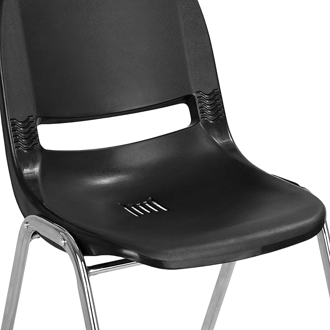Flash Furniture HERCULES Series 661 lb. Capacity Black Ergonomic Shell Stack Chair with Chrome Frame and 16'' Seat Height