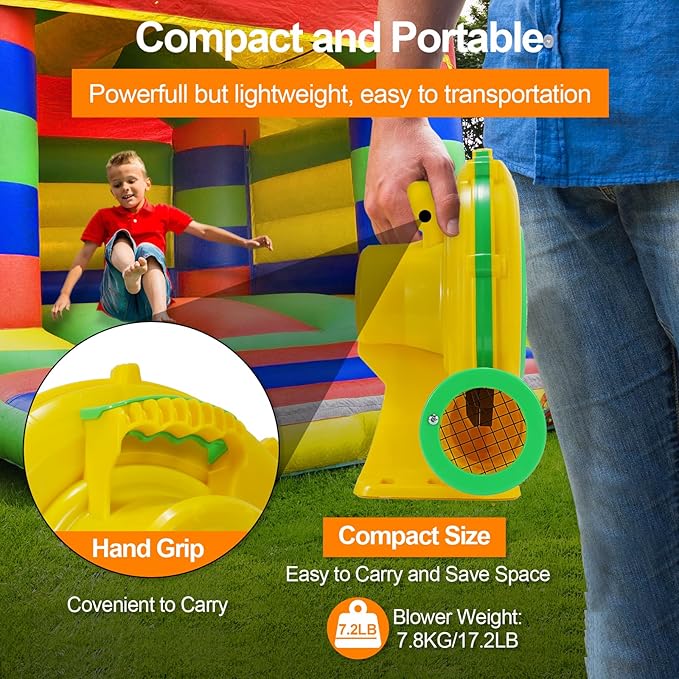 Bounce House Blower, 1100W 1.47HP Commercial Air Blower with Double-sided Fan Blade Design, Strong Wind and Great Heat Dissipation Properties for Large Bouncy Castle, Jump Slides, Arch