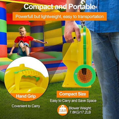 Bounce House Blower, 1100W 1.47HP Commercial Air Blower with Double-sided Fan Blade Design, Strong Wind and Great Heat Dissipation Properties for Large Bouncy Castle, Jump Slides, Arch