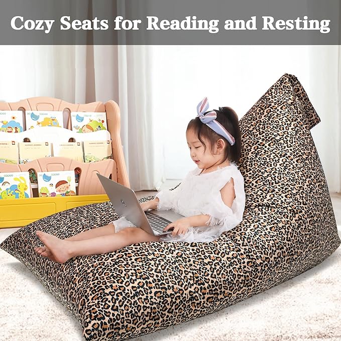 Jorbest Stuffed Animal Storage Bean Bag Chair Cover for Kids and Adults, Bean Bag Stuffed Animal Storage, Luxury Velvet Leopard Print Bean Bag Covers Only without Filling, (200L/52 Gal)