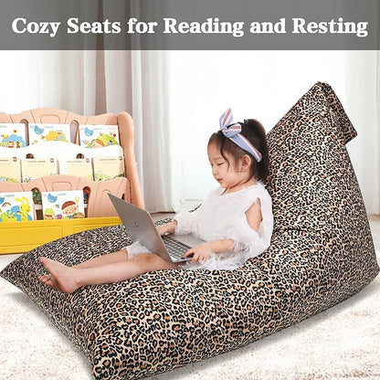 Jorbest Stuffed Animal Storage Bean Bag Chair Cover for Kids and Adults, Bean Bag Stuffed Animal Storage, Luxury Velvet Leopard Print Bean Bag Covers Only without Filling, (200L/52 Gal)