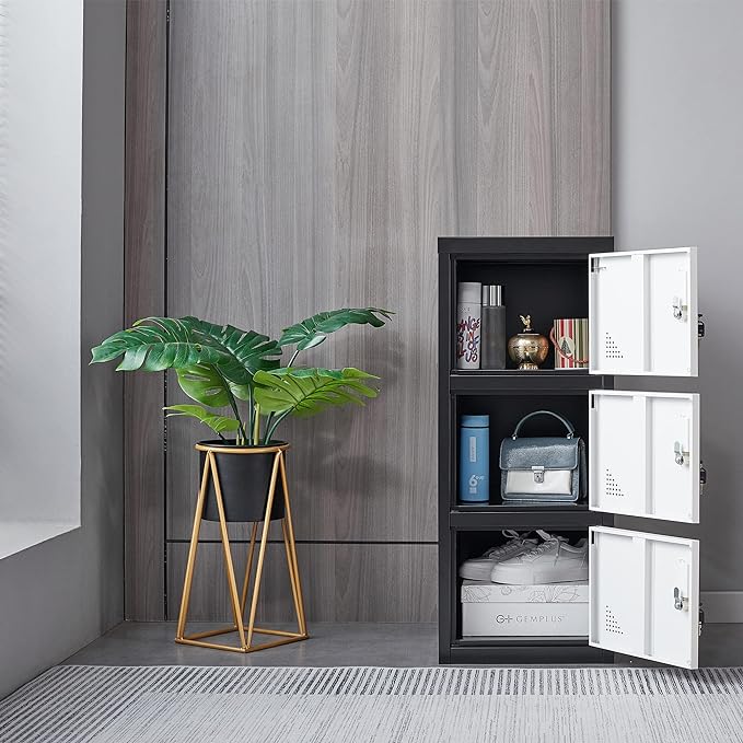 Metal Locker Storage Cabinet for School, Home, Office Employee Lock Box,Steel Organizer with 3 Doors & Keys,Steel Storage Cabinet
