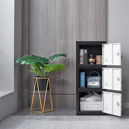 Metal Locker Storage Cabinet for School, Home, Office Employee Lock Box,Steel Organizer with 3 Doors & Keys,Steel Storage Cabinet