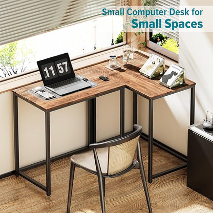 SINPAID Small Computer Desk 31.5 inches Desk for Small Spaces Sturdy Home Office Desk Modern Gaming Desk Study Writing Laptop Table, Brown