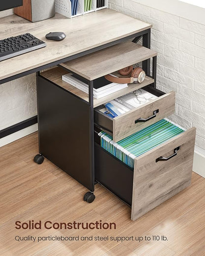 VASAGLE File Cabinet, Mobile Filing Cabinet with Wheels, 2 Drawers, Open Shelf, for A4, Letter Size, Hanging File Folders, Heather Greige and Ink Black UOFC071B02