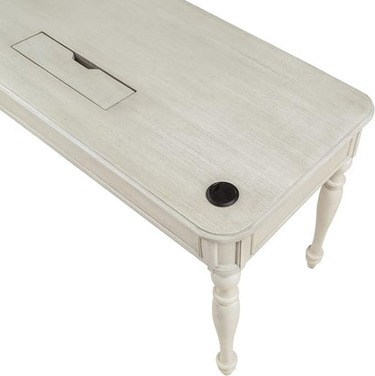 OSP Home Furnishings Country Meadows L-Shape Desk with 2 Full Drawers and Power Hub, Antique White