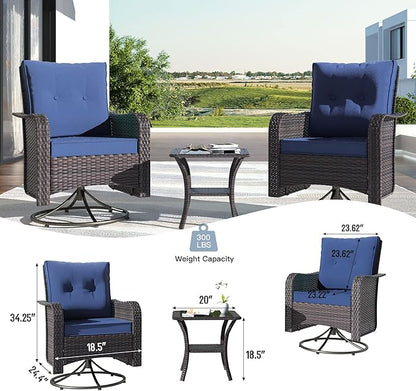 Kullavik 11PCS Outdoor Patio Furniture Set,PE Wicker Rattan Sectional Sofa Patio Conversation Sets with 43" 55000BTU Gas Propane Fire Pit Table,Swivel Rocking Chairs Set,Navy Blue