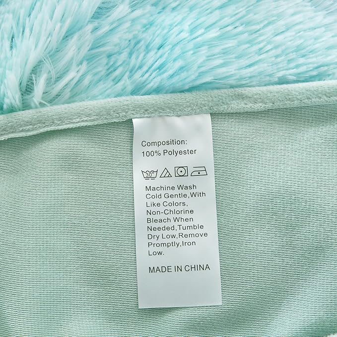 WINLIFE Shaggy Bedding Comforter Set Faux Fur Flannel Furry Comforter Long Hair Fluffy Plush Comforter Sets Ombre Blue Aqua Teal Bedding for Girls Adults (3Pcs, Full, Mint Green)