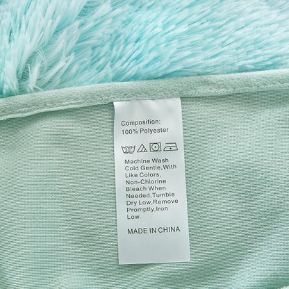 WINLIFE Shaggy Bedding Comforter Set Faux Fur Flannel Furry Comforter Long Hair Fluffy Plush Comforter Sets Ombre Blue Aqua Teal Bedding for Girls Adults (3Pcs, Full, Mint Green)