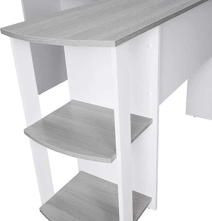 Techni Mobili L Shaped Desk - Modern Computer Desk with Corner Bookshelf & Side Storage Shelves for Home Office Accessories - Elegant, Space-Saving, & Minimalist Executive Table