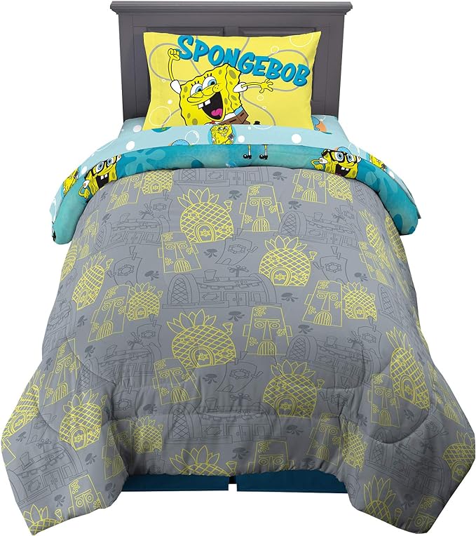 Franco Kids Bedding Super Soft Comforter and Sheet Set, 4 Piece Twin Size, Spongebob