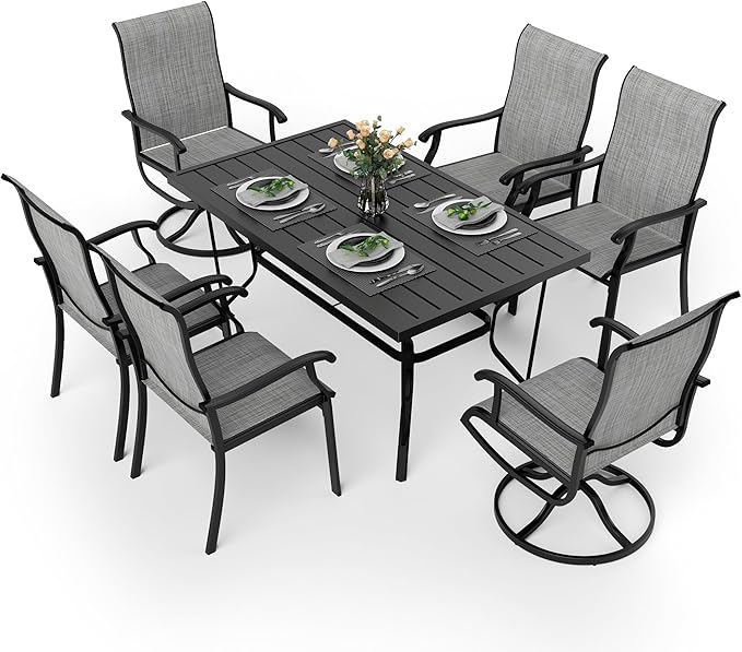 Pamapic 7 Pieces Patio Dining Set, Outdoor Dining Set for Garden Backyard Poolside Deck,Outdoor Table and Chairs Set with 4 Textilene Swivel Chairs ＆ 2 Regular Chairs,Gray