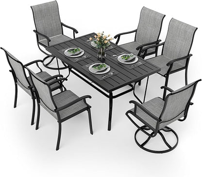 Pamapic 7 Pieces Patio Dining Set, Outdoor Dining Set for Garden Backyard Poolside Deck,Outdoor Table and Chairs Set with 4 Textilene Swivel Chairs ＆ 2 Regular Chairs,Gray