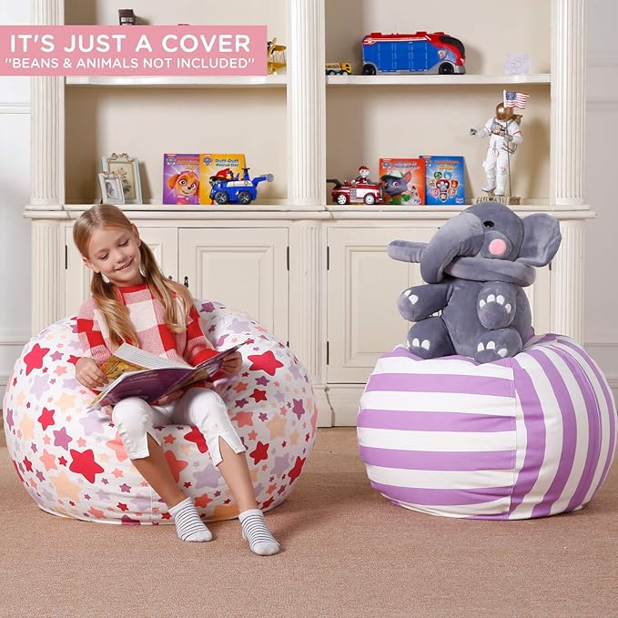 Aubliss Stuffed Animal Bean Bag Storage Chair, Beanbag Covers Only for Organizing Plush Toys, Turns into Bean Bag Seat for Kids When Filled, Large 38"-Canvas Pattern Sparkling Star