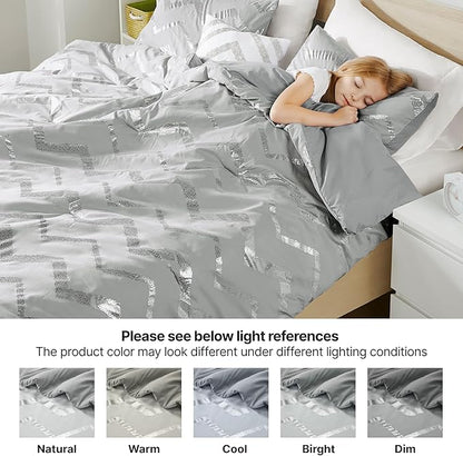 Codi Ziggy Metallic Grey Comforter Set Twin/Twin XL Size, Silver Bedroom Decor for Girls Room, 3 Piece Bedding Sets (2 Matching Sham + 1 Decorative Pillow)