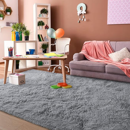 Super Soft Fluffy Shaggy Rugs 6x9 Feet for Living Room Bedroom, Fuzzy Plush Area Rugs for Girls Kids Room Nursery Home Decor, Furry Dorm Throw Rug Cute Non-Slip Indoor Floor Carpet, Grey