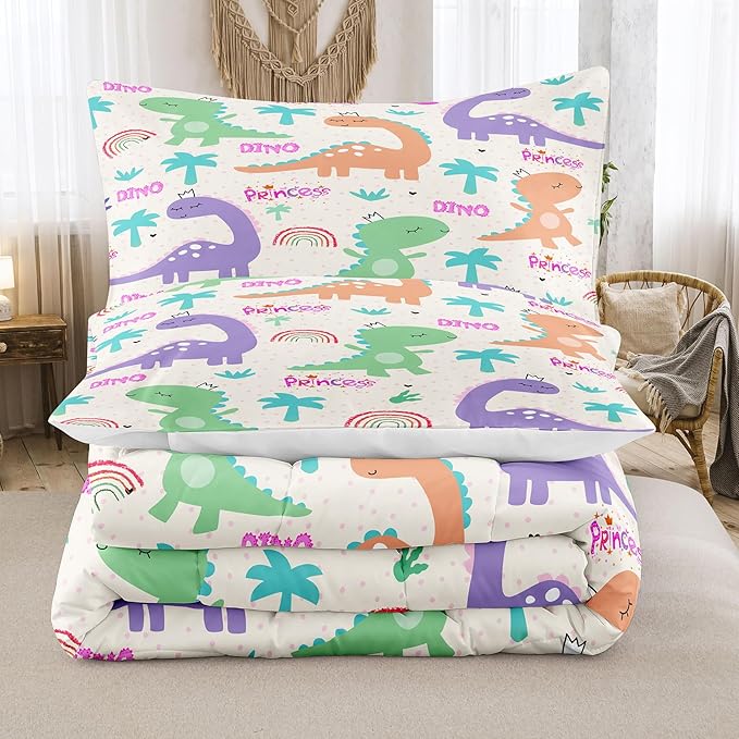 NINENINE Dinosaur Bedding Sets for Girls,Full Size Comforter Sets for Girls,Cute Dinosaur Comforter Sets,Cartoon Comforter Sets for Girls,Girls Bedding Sets with 1 Comforter 2Pillowcases